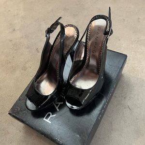 Rampage Carol Black Patent Faux Leather Peep Toe Platform Heels